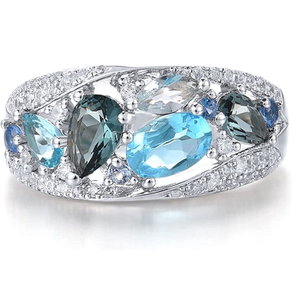 18k London Blue Topaz Diamonds Ring